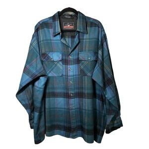 Vintage BACKPACKER SPORTWEAR Size XXL Green Plaid Flannel Long Sleeve Shirt